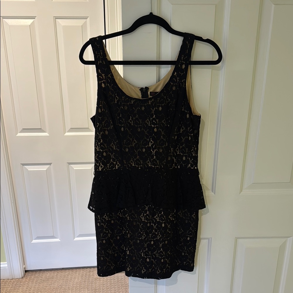 Black Lace Peplum Sheath Dress with Nude Lining